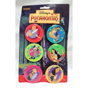 Vintage Disney Pocahontas Set Of 6 Colorful 2.25" Round Character Button Pins